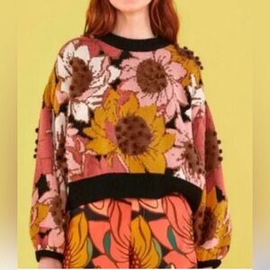 FARM Rio Sunflower Pom-Pom crew neck sweater